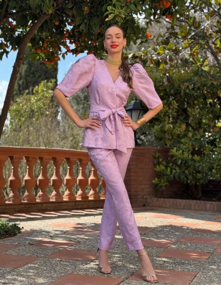 Top and pants set with puffed sleeves