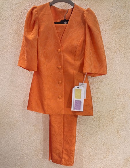 Top and pants set with puffed sleeves