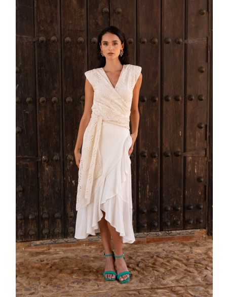 Conjunto mamá comunión en lino blanco