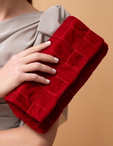 Bolso de mano rojo en terciopelo entrelazado para ocasiones especiales Bolso de mano rojo en terciopelo entrelazado para ocasiones especiales