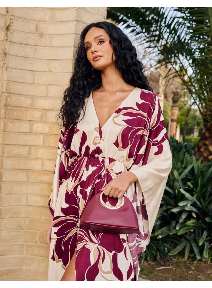 Long floral guest dress with japanese sleeves