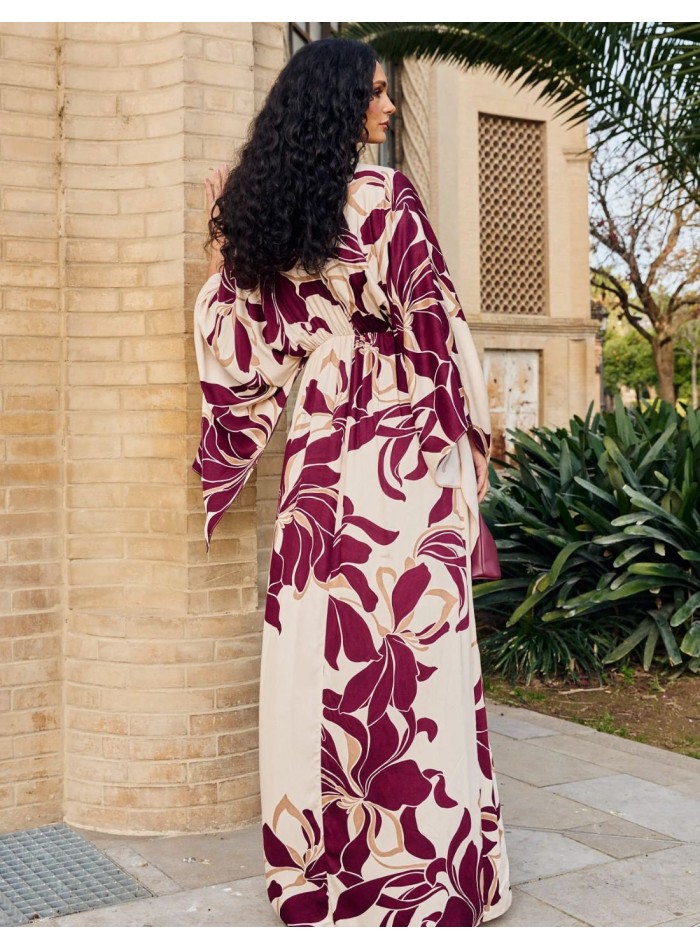 Long floral guest dress with japanese sleeves