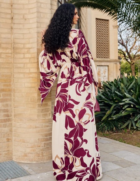 Long floral guest dress with japanese sleeves