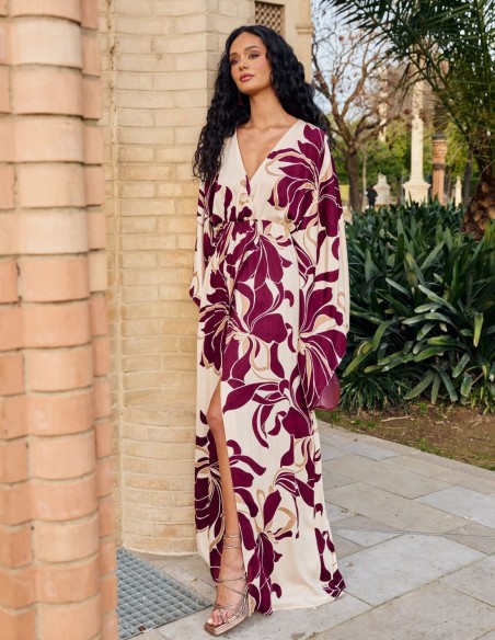 Long floral guest dress with japanese sleeves