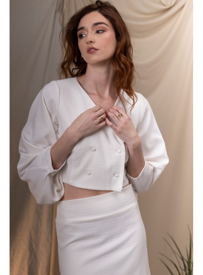Short double-breasted jacket with buttons and...