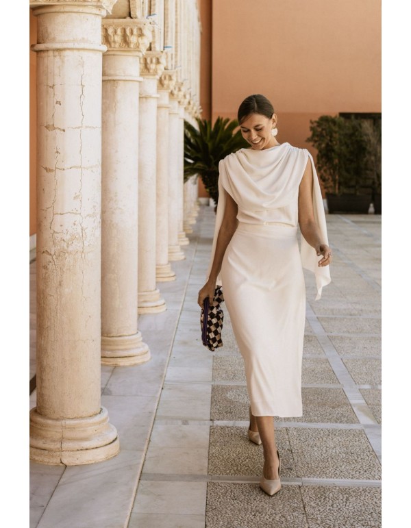Draped party blouse with cape sleeves 2