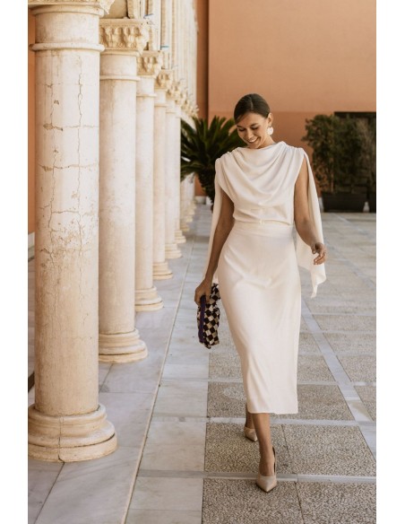Draped party blouse with cape sleeves
