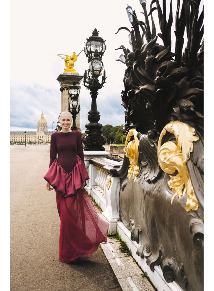 Longue robe bordeaux avec jupe amovible en...