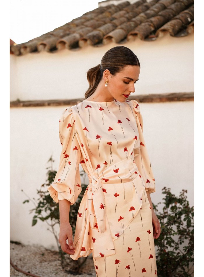 Top imprimé asymétrique avec ceinture à lacets