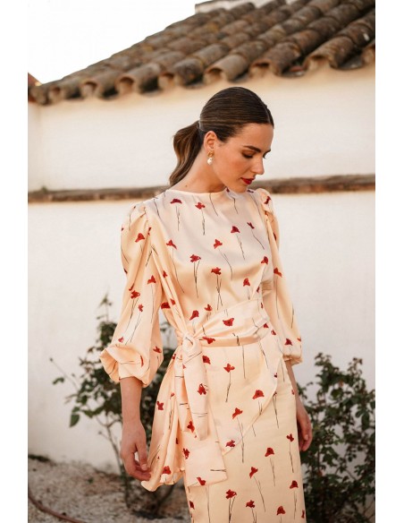 Top imprimé asymétrique avec ceinture à lacets