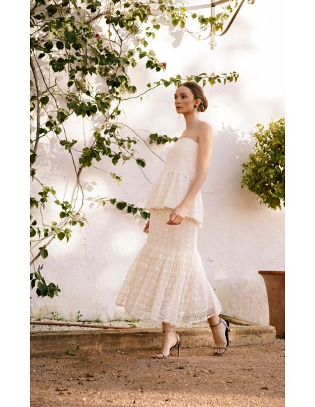 Top palabra de honor marfil con volante para mama comunion