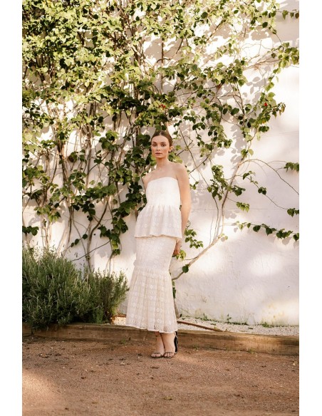 Top à bretelles ivoire avec volants