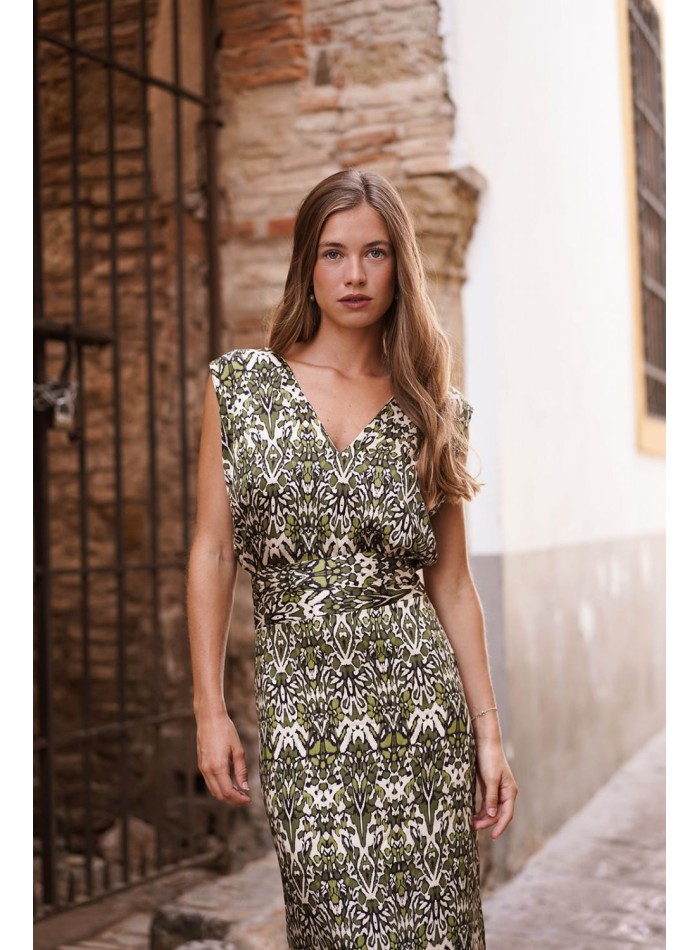 Printed strapless top with V-neckline