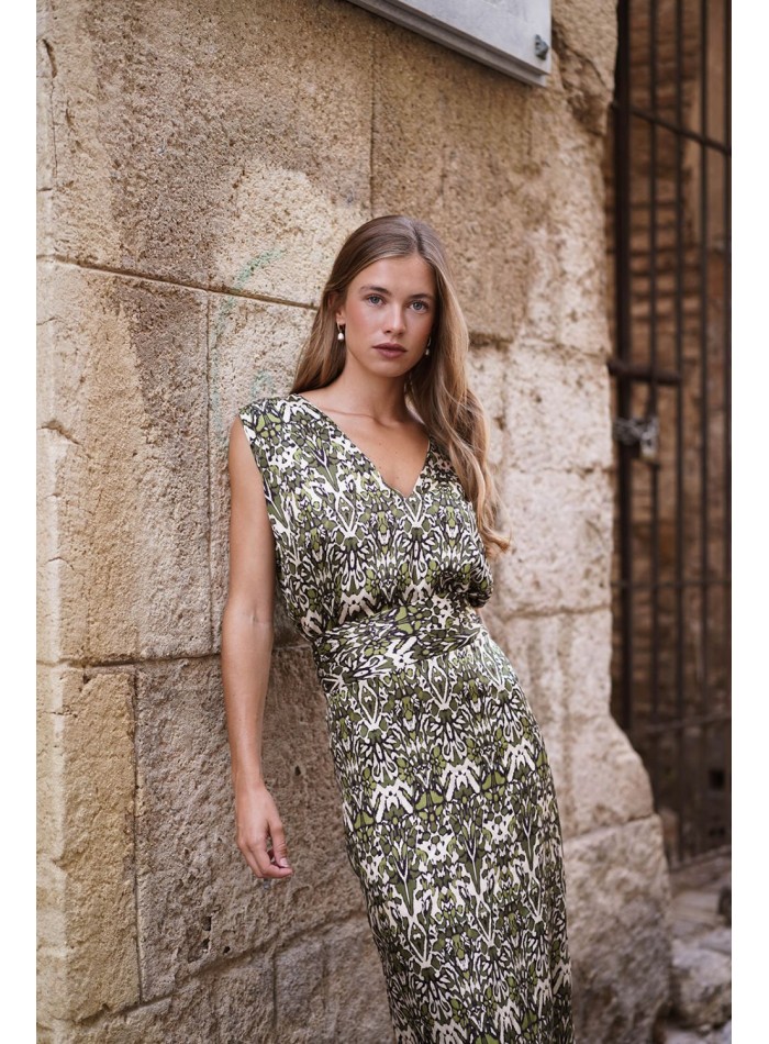 Printed strapless top with V-neckline