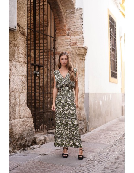 Printed strapless top with V-neckline