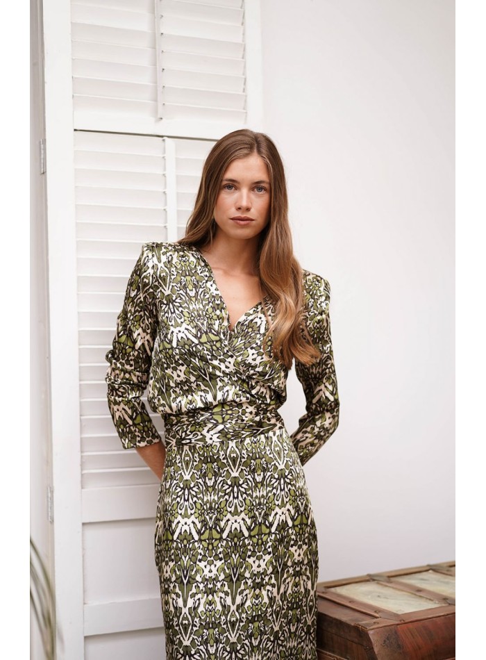 Printed top with long sleeves and knotted lacing