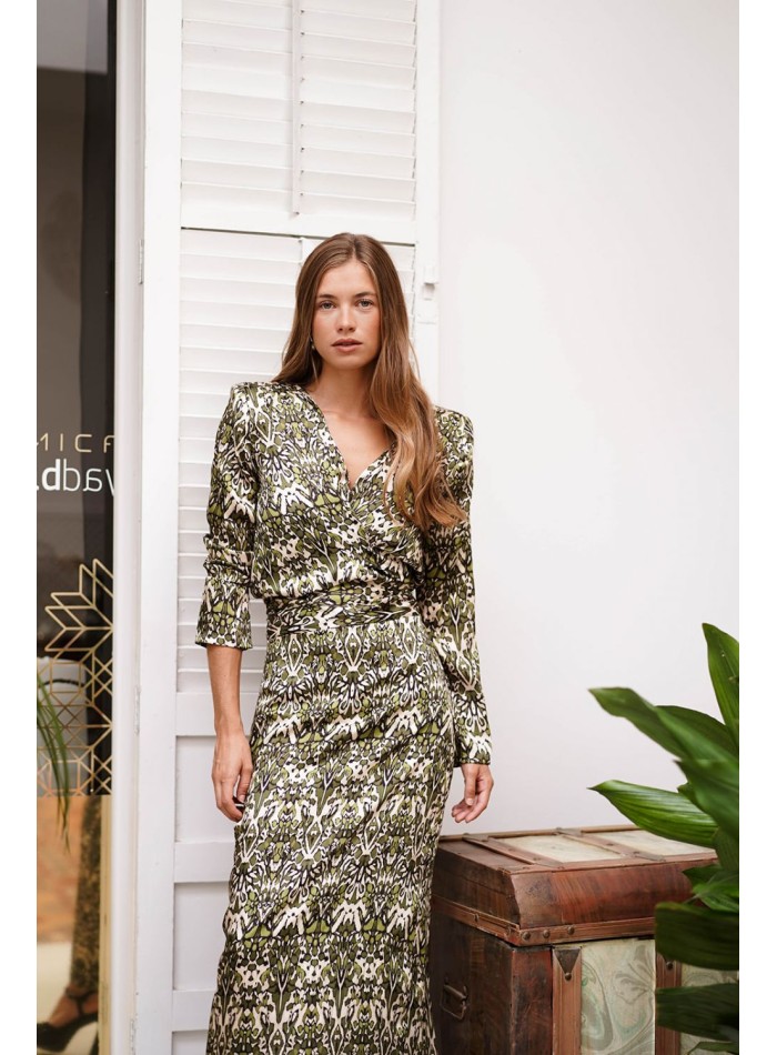 Top imprimé à manches longues avec laçage noué