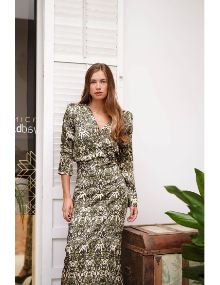 Printed top with long sleeves and knotted lacing