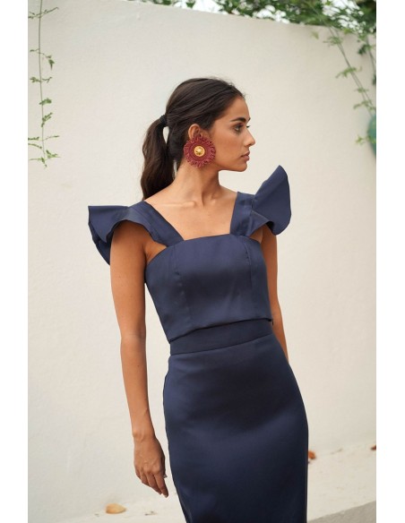 Top mikado bleu marine à volants