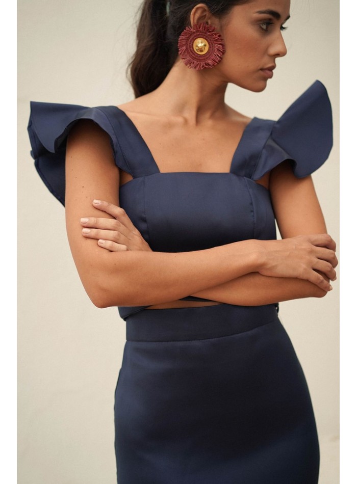 Navy blue mikado top with ruffles