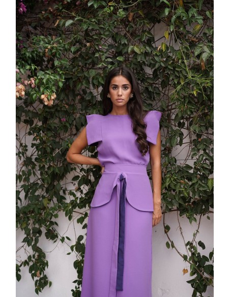 Top à manches courtes mauve avec doublure bleue