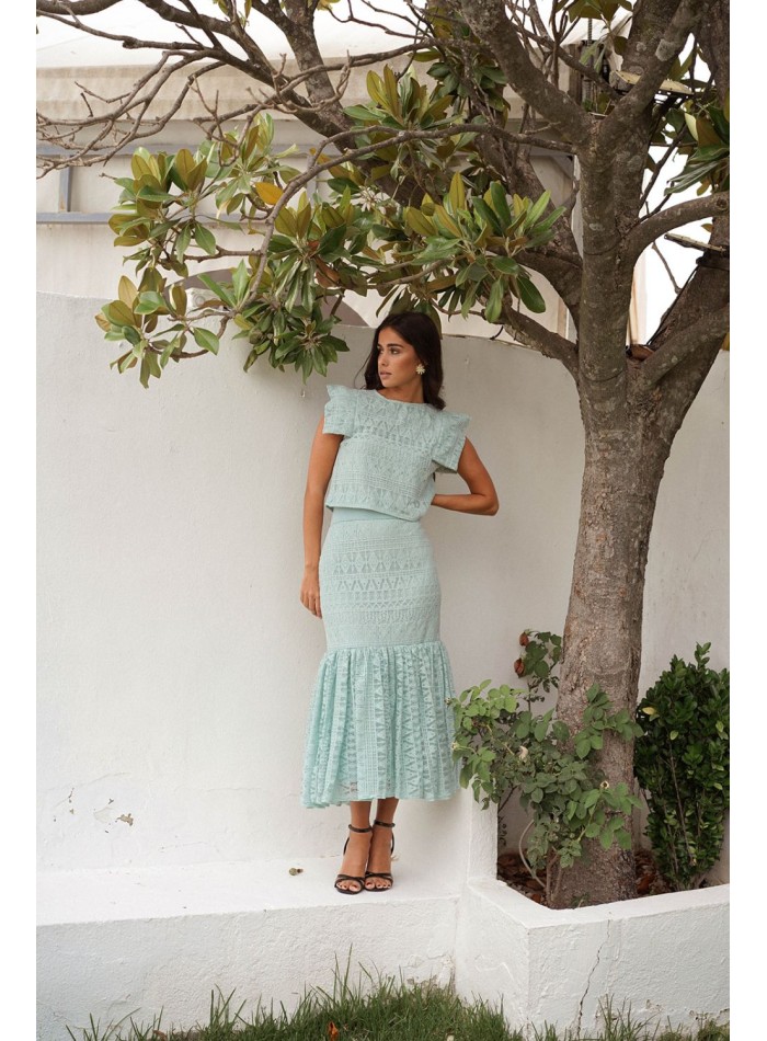 Aqua green midi skirt with maxi frill