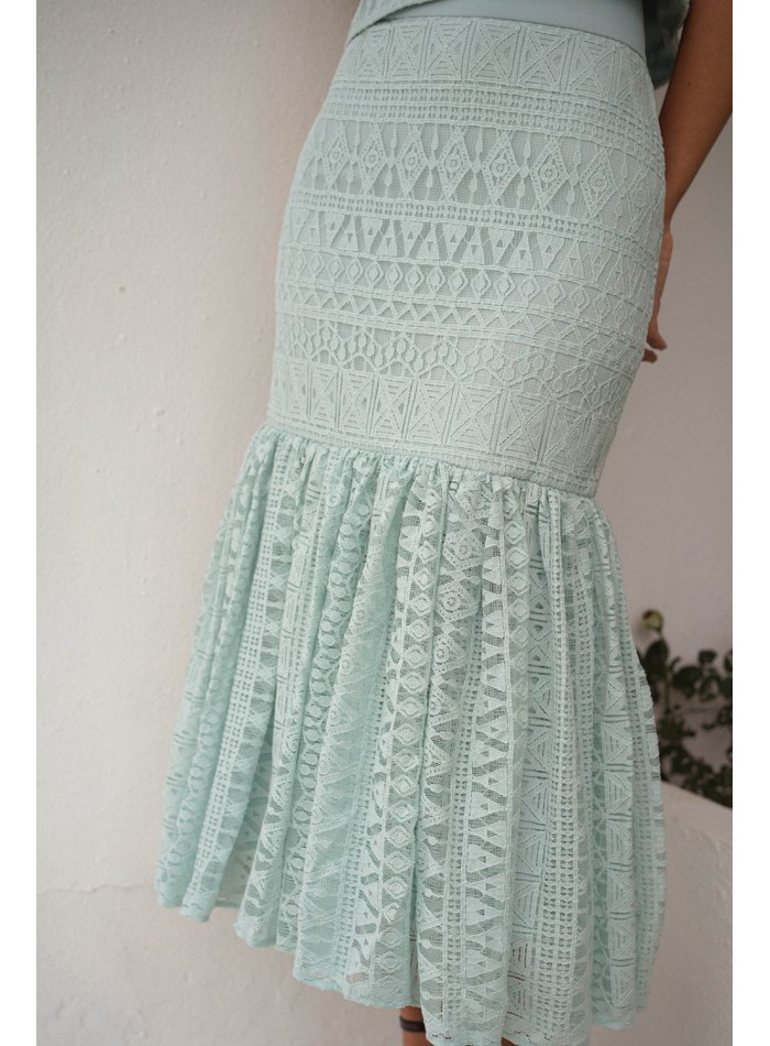 Aqua green midi skirt with maxi frill