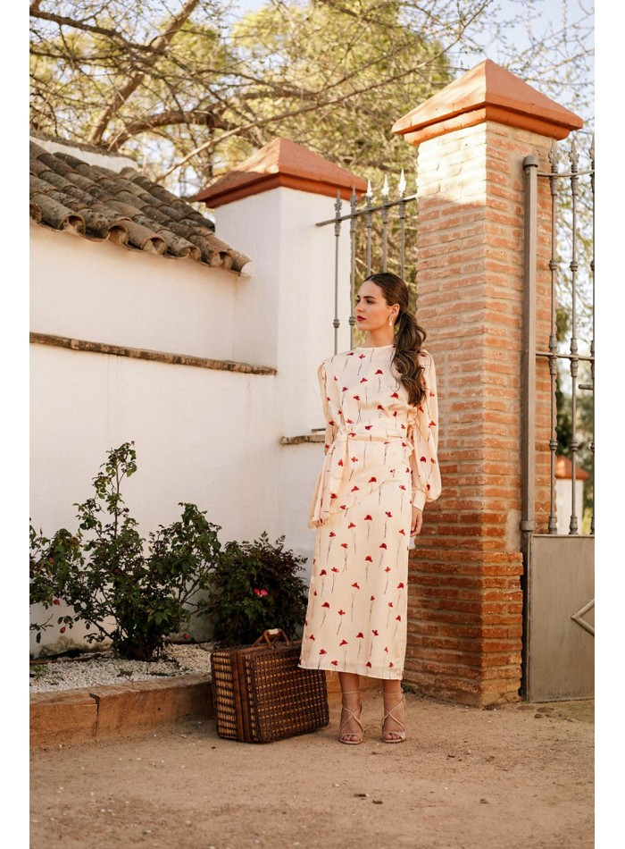 Falda midi recta con abertura y estampado de rosas para ocasiones especiales