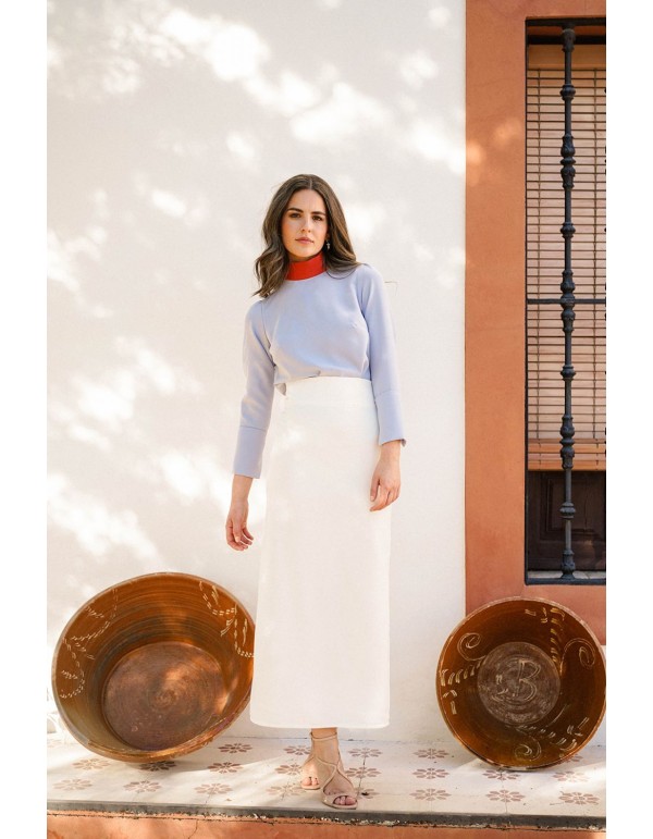 Straight white midi skirt