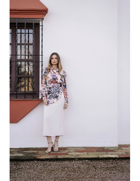 Straight white midi skirt