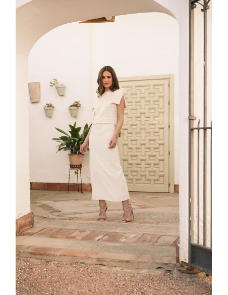 Straight white midi skirt
