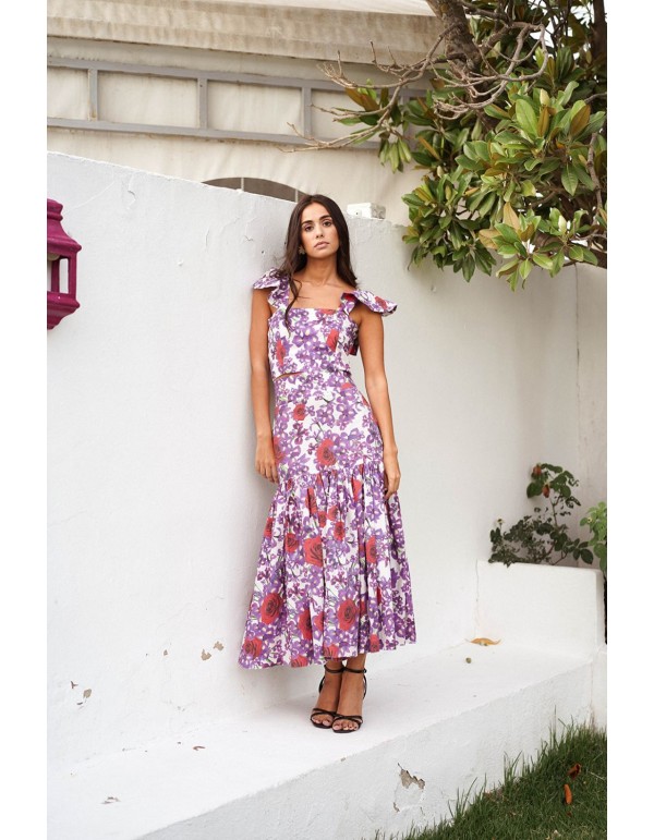 Falda midi estampado floral con maxi volante para ocasiones especiales 2