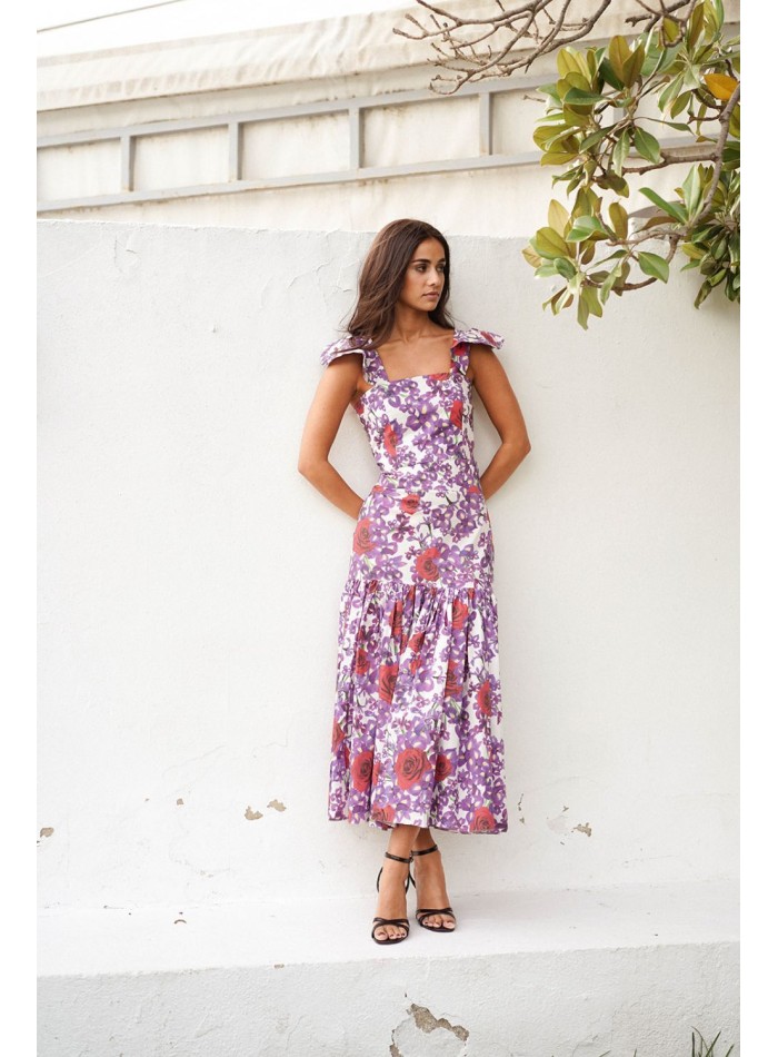 Floral print midi skirt with maxi frill