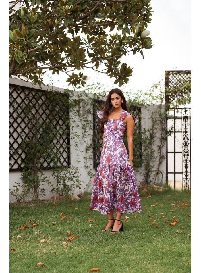 Jupe midi à imprimé floral avec maxi volants