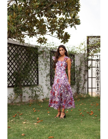 Jupe midi à imprimé floral avec maxi volants