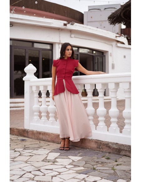 Powder pink chiffon skirt with flounce