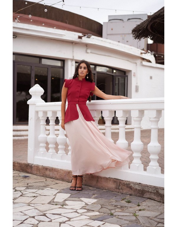 Powder pink chiffon skirt with flounce 2