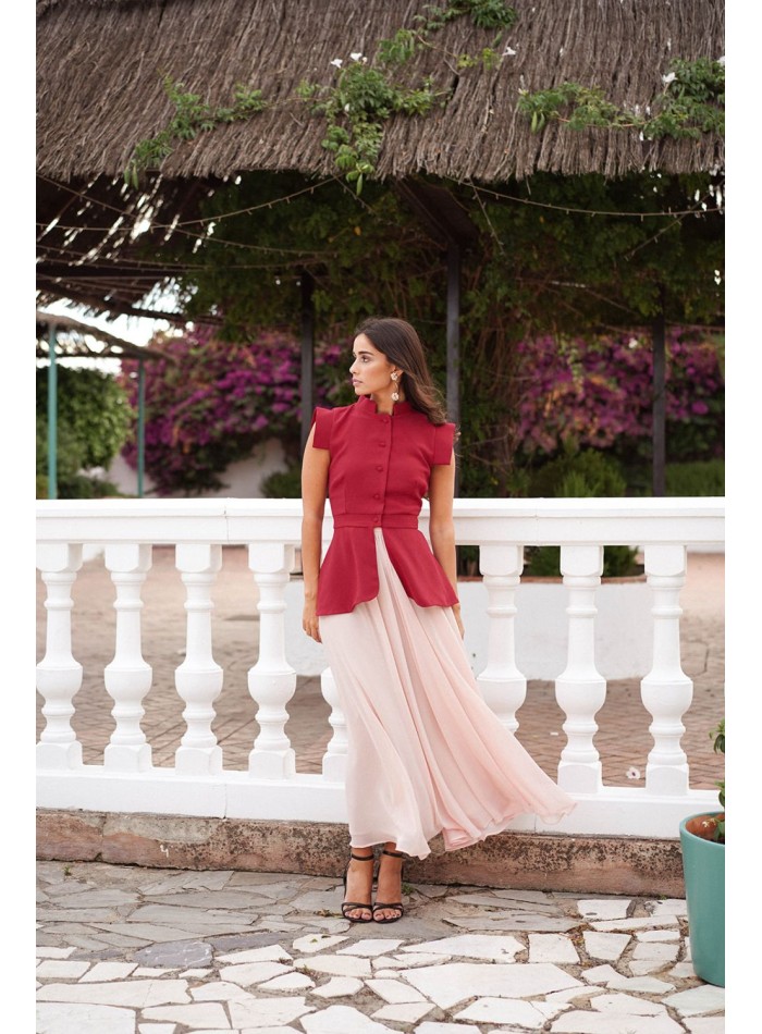 Powder pink chiffon skirt with flounce