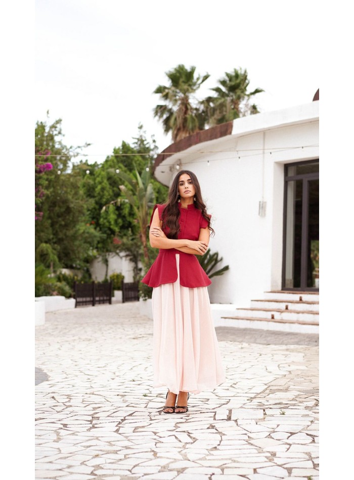 Powder pink chiffon skirt with flounce