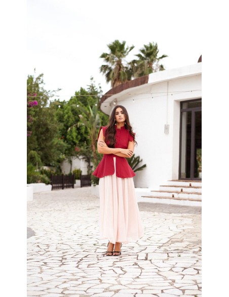 Powder pink chiffon skirt with flounce