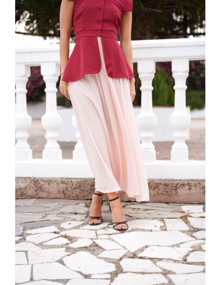 Powder pink chiffon skirt with flounce