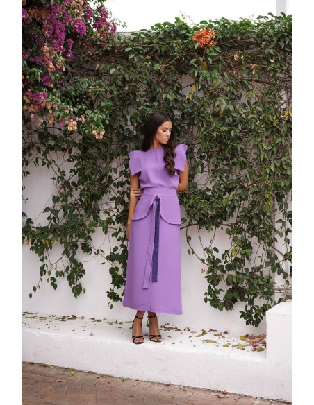 Jupe midi évasée mauve avec volants et laçage