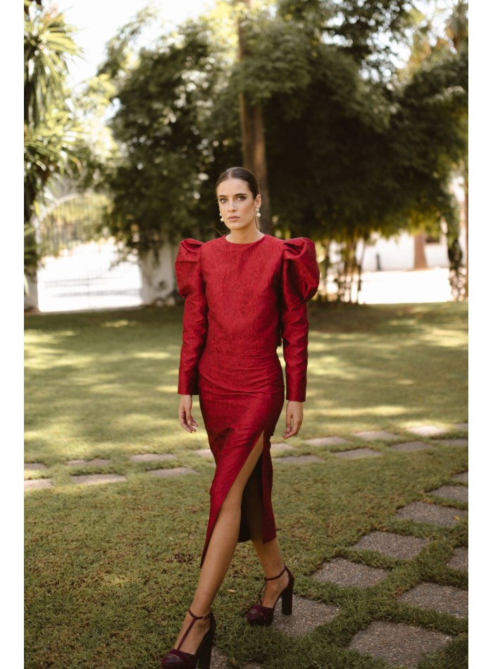 Jupe midi d'invité en brocart fleuri