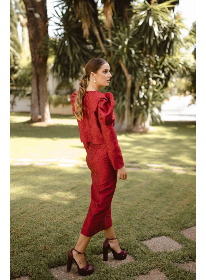 Jupe midi d'invité en brocart fleuri