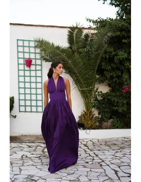 Longue robe violette avec jupe maxi et top multipositions