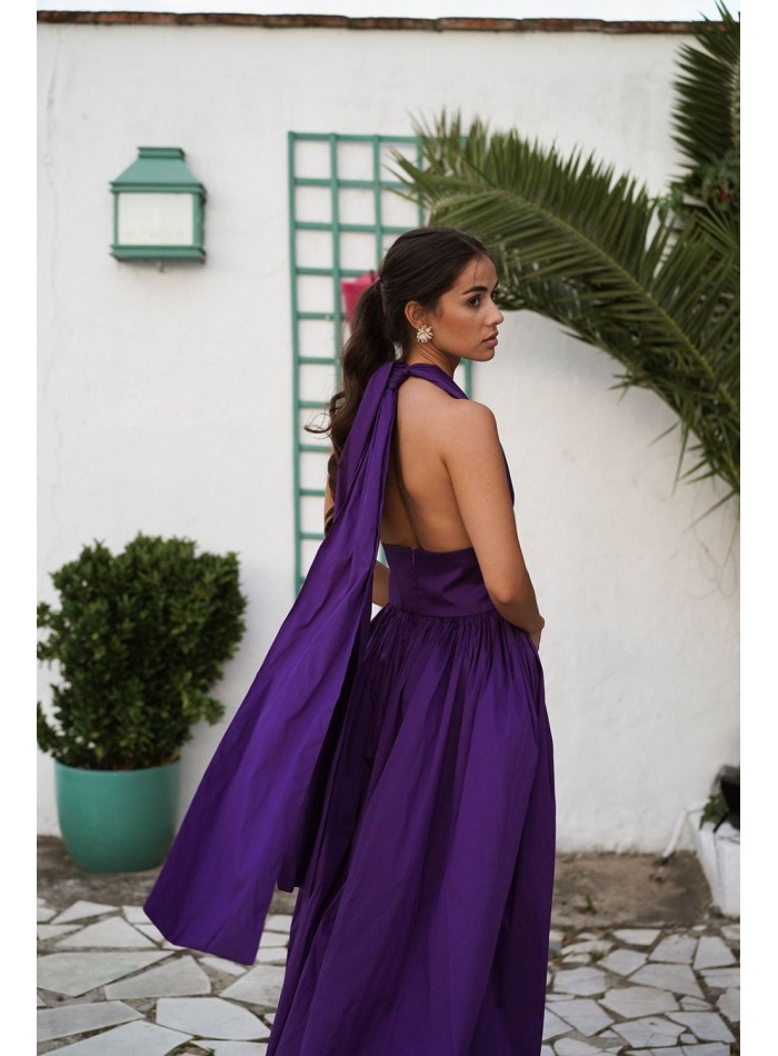 Vestido largo morado con maxi falda y top multiposición