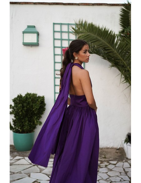 Longue robe violette avec jupe maxi et top multipositions