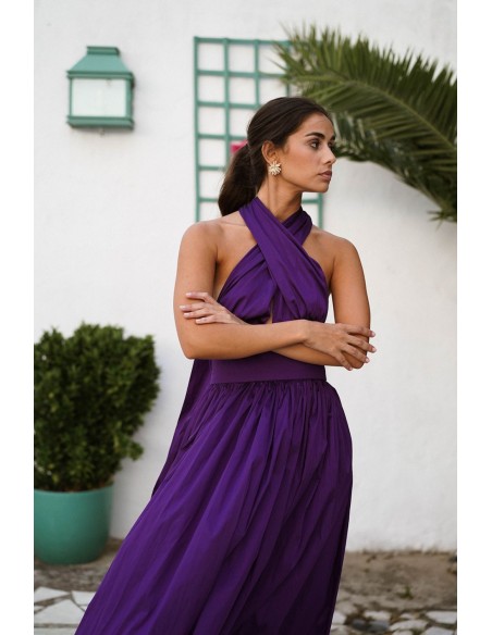 Long purple dress with maxi skirt and multiposition top