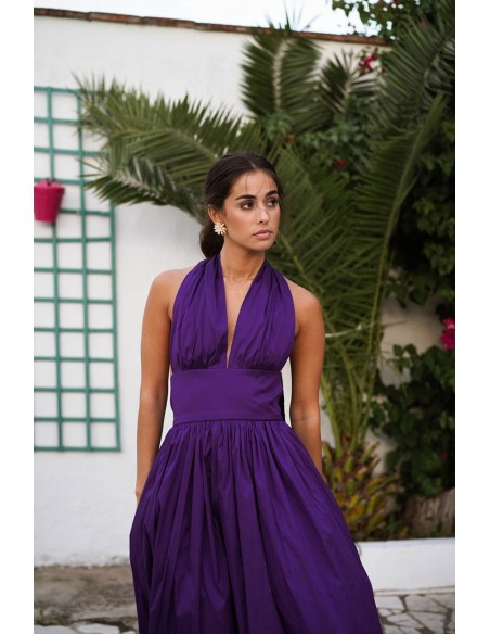 Long purple dress with maxi skirt and multiposition top
