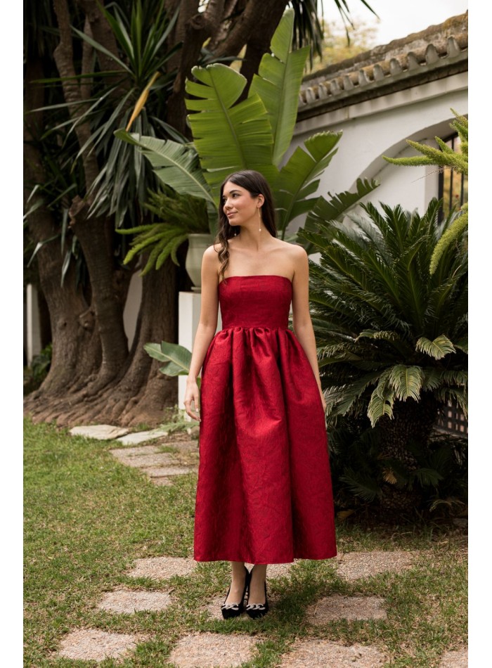 Robe midi rouge à bretelles et poches
